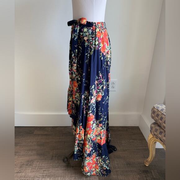 ANTHROPOLOGIE ON THE ROAD BLUE FLORAL HiGH LOW FULL A LINE SKIRT XS - Picture 7 of 9